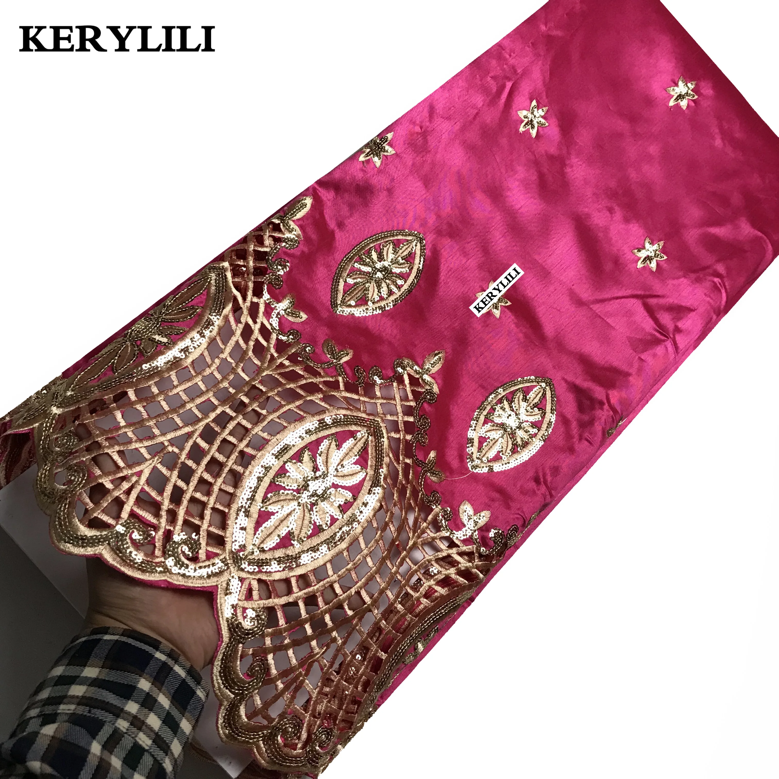 2020 Nigerian Fushia Pink African George Lace Fabric Latest Sewing Material Cotton Sequince Bridal Dress DIY Raw Silk KRL-91823 | Дом и сад