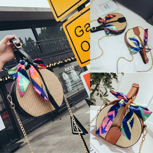 Женская соломенная сумка с лентой модная круглая пляжная на плечо лето 2019 | Дом и