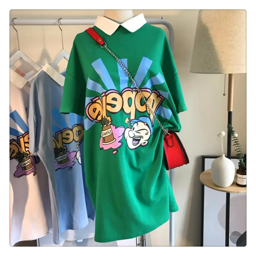 Футболка женская длинная свободного покроя с мультяшным принтом Повседневная