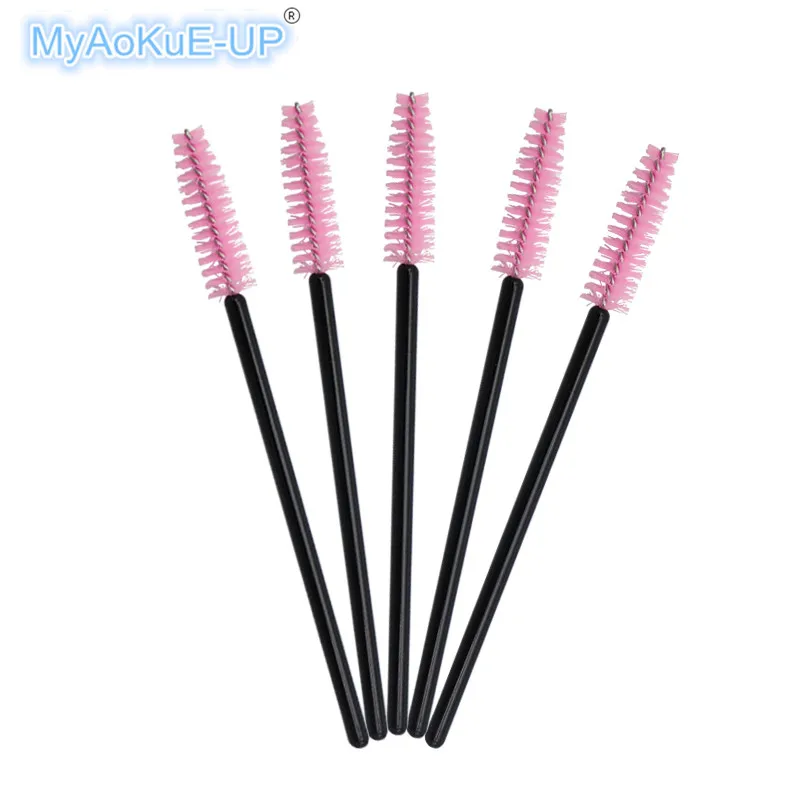 500 pcs Black Handle Pink Brush Lash Makeup Mascara Wands Applicator Spoolers Disposable for Eyelashes | Красота и здоровье