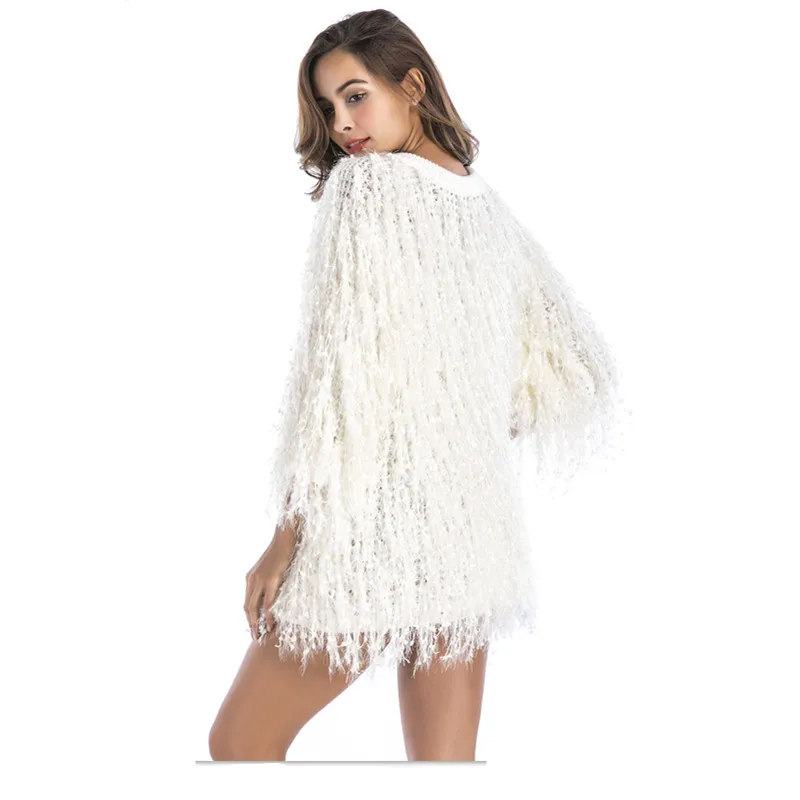 

2018 Autumn Winter White High Quality Long Sweater Women Christmas Party Wollens Loose Sweaters