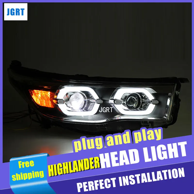 Car Styling for New Kluger Headlight assembly 2015-2019 Highlander LED Lens Double Beam H7 with hid kit 2pcs | Автомобили и