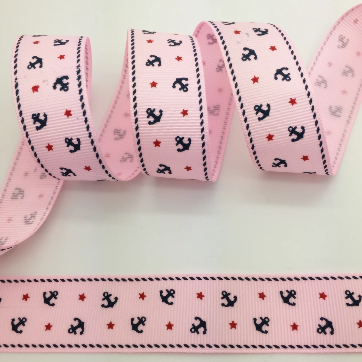 Pink 5 ярдов 1 дюйм 25 мм широкая корабельная корсажная лента с набивным рисунком якоря бант для волос/Рождество/свадьба DIY Швейное Ремесло - Цвет: Pink