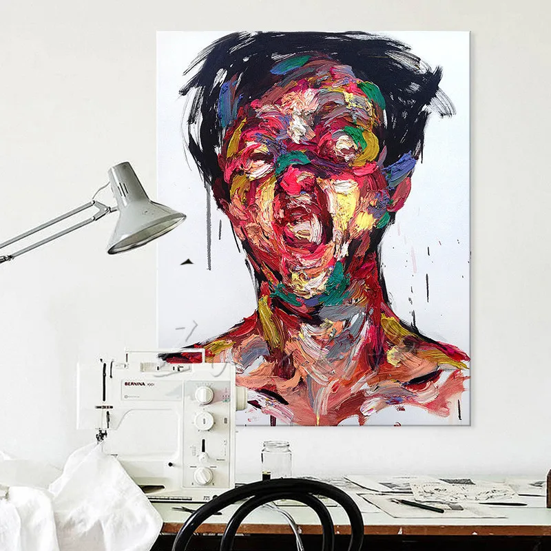 Goedkoop Handgeschilderde Francoise Nielly Paletmes Man Portret Gezicht Olieverf Karakter Figuur Canva Wall Art Foto