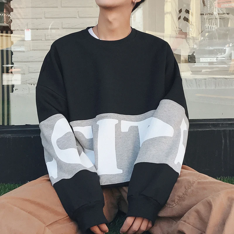 2018 spring men's new wave plus cashmere long-sleeved hooded Korean trend students loose jacket sweatshirts men Free shipping | Мужская