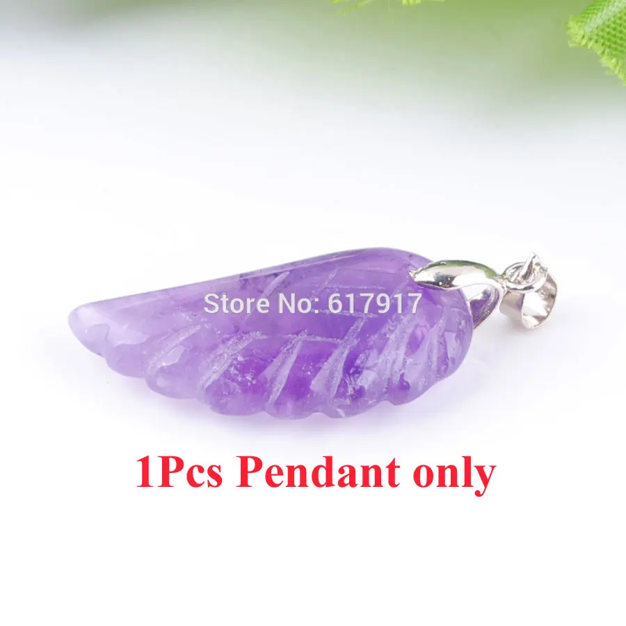 Amethyst Pendant RONGZUAN Крылья ангела кулон натуральный камень аметисты золотой песок Роза кварца тигровый глаз бусины кулон и ожерелье цепь TBN358 - Окраска металла: Amethyst Pendant
