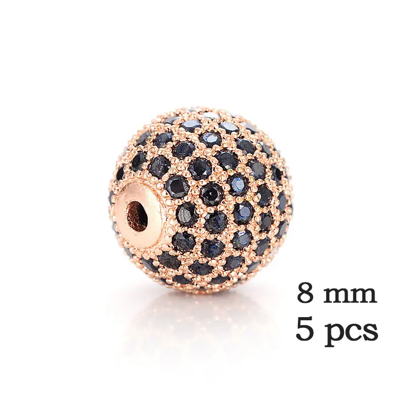 Rose gold-Black-8mm Neovivi, 5 шт./партия, медная Корона, бусины, Череп, леопард, распорка для шлема, CZ, микро проложенный кубический цирконий, разъем для изготовления ювелирных изделий - Цвет: Rose gold-Black-8mm