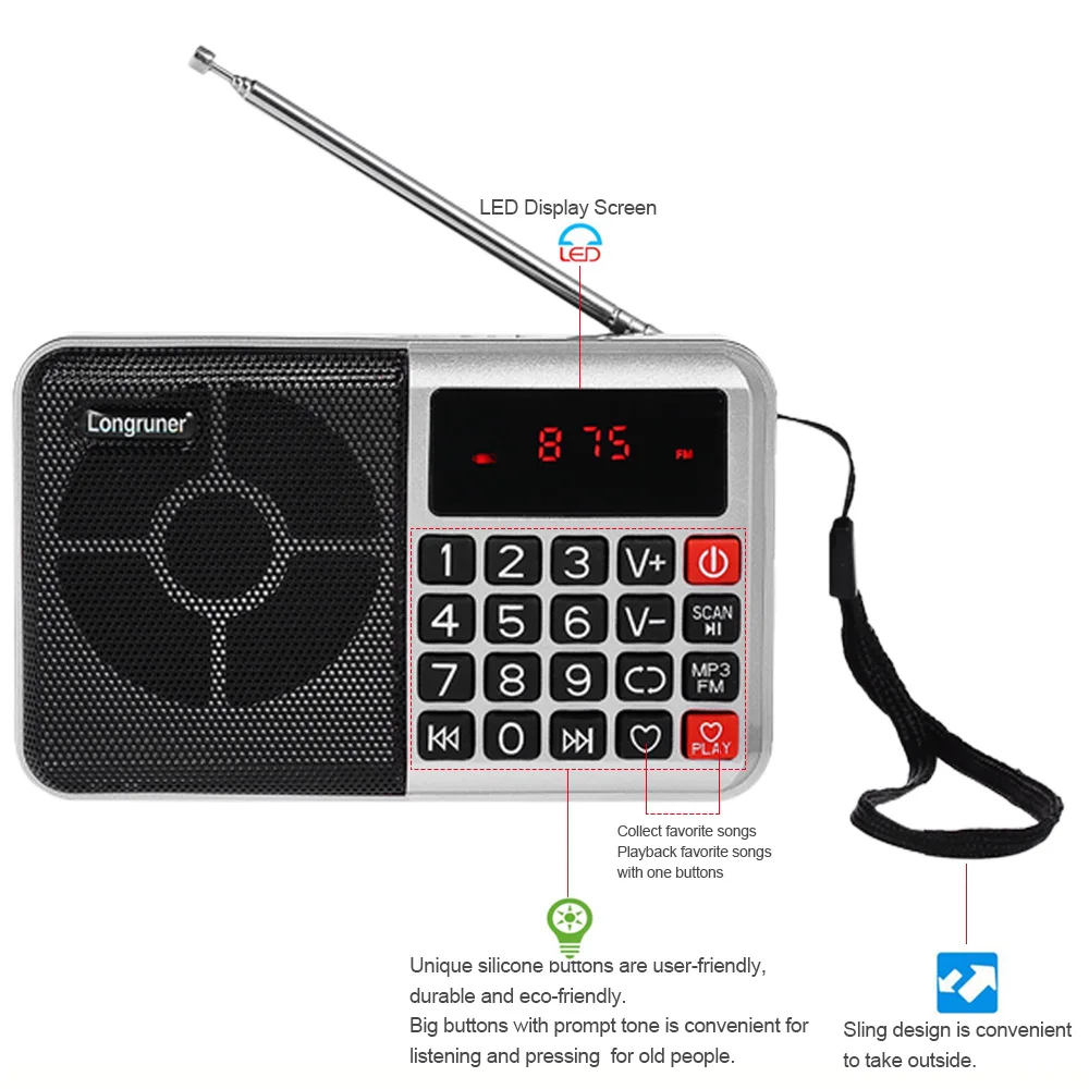 L-63 мини FM радио динамик цифровой стерео качество звука светодиодный дисплей USB