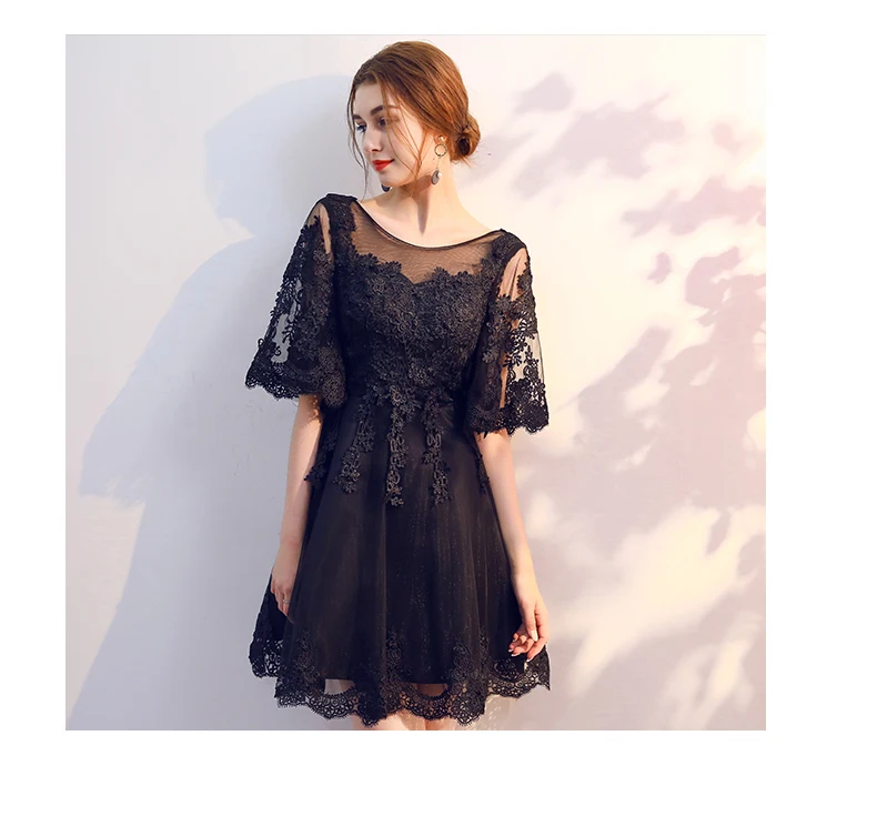 Robe De Soriee новые черные коктейльные платья длиной выше колена с кружевными бабочками и рукавом до локтя Элегантное коктейльное платье для вечеринки Vestidos De Novia