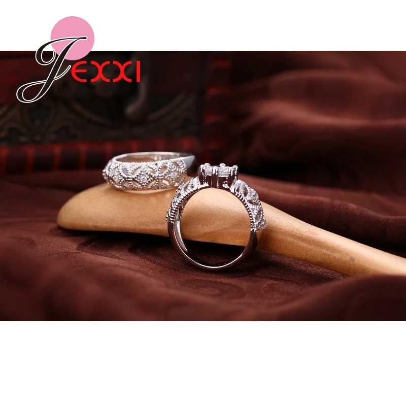 

New Trendy Round Style Women 100% Pure 925 Sterling Silver Rings Jewelry Engagement Women Finger Rings Set Hot