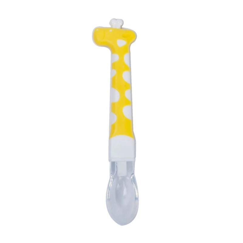 Three Color Optional Creative Cartoon Giraffe Bending Easy Take Elbow Training To Eat Feeding Practice Transparent Baby Spoon | Мать и