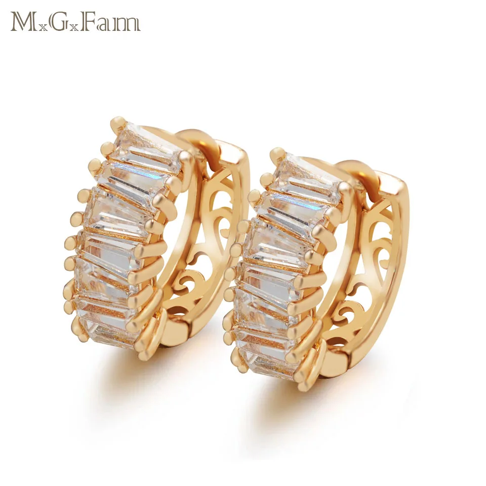 Женские серьги кольца MxGxFam желтое золото прозрачный фианит AAA + новинка|hoop earrings for