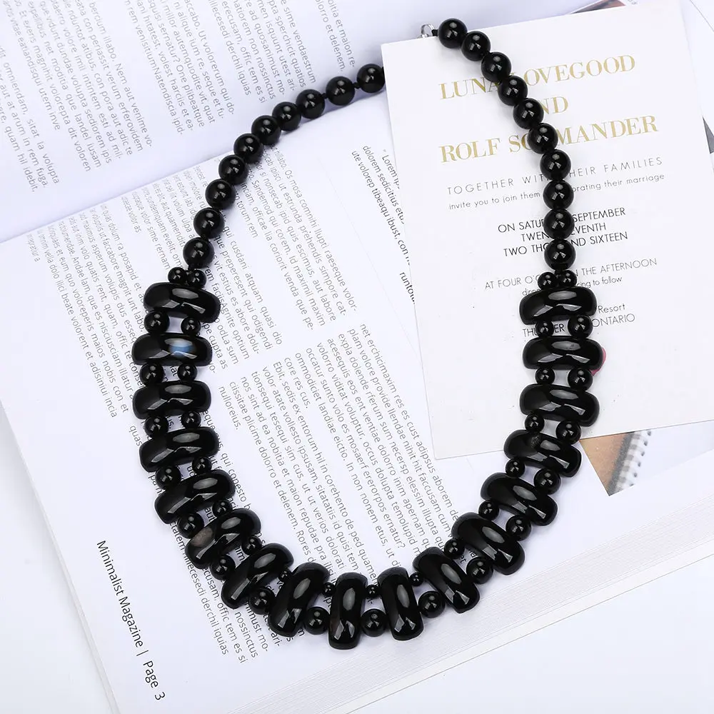 Yumten Black Agate Necklace Crystal Fashion Women Bead Chain Popular Classic Pendant Exquisite Handmade Jewelry Wholesale 5 PCS | Украшения