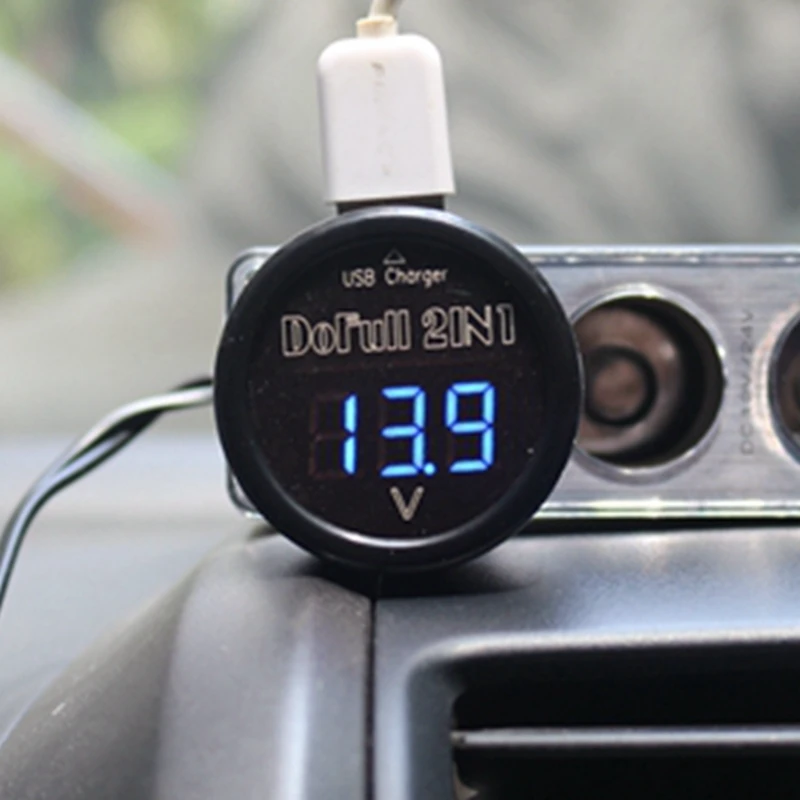 12 В/24 В синий 2 в 1 LED USB вольтметр цифровой автомобильный Автомобильное Зарядное устройство вольтметр цифровой Напряжение метр зарядка через USB Батарея монитор