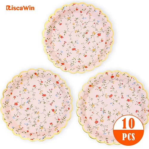 Pink Flower Plate 10 шт. 7 дюймов Ретро Сельский цветочный стиль День рождения Свадьба сад вечерние принадлежности тарелки для торта одноразовые бумажные тарелки подарок на вечеринку в честь рождения ребенка - Цвет: Pink Flower Plate