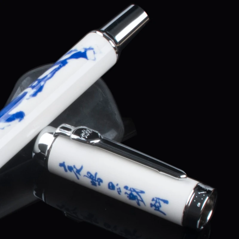 Роскошный Jinhao 950 голубой и белый фарфор с китайской каллиграфией и лошадью Средний Перьевая ручка