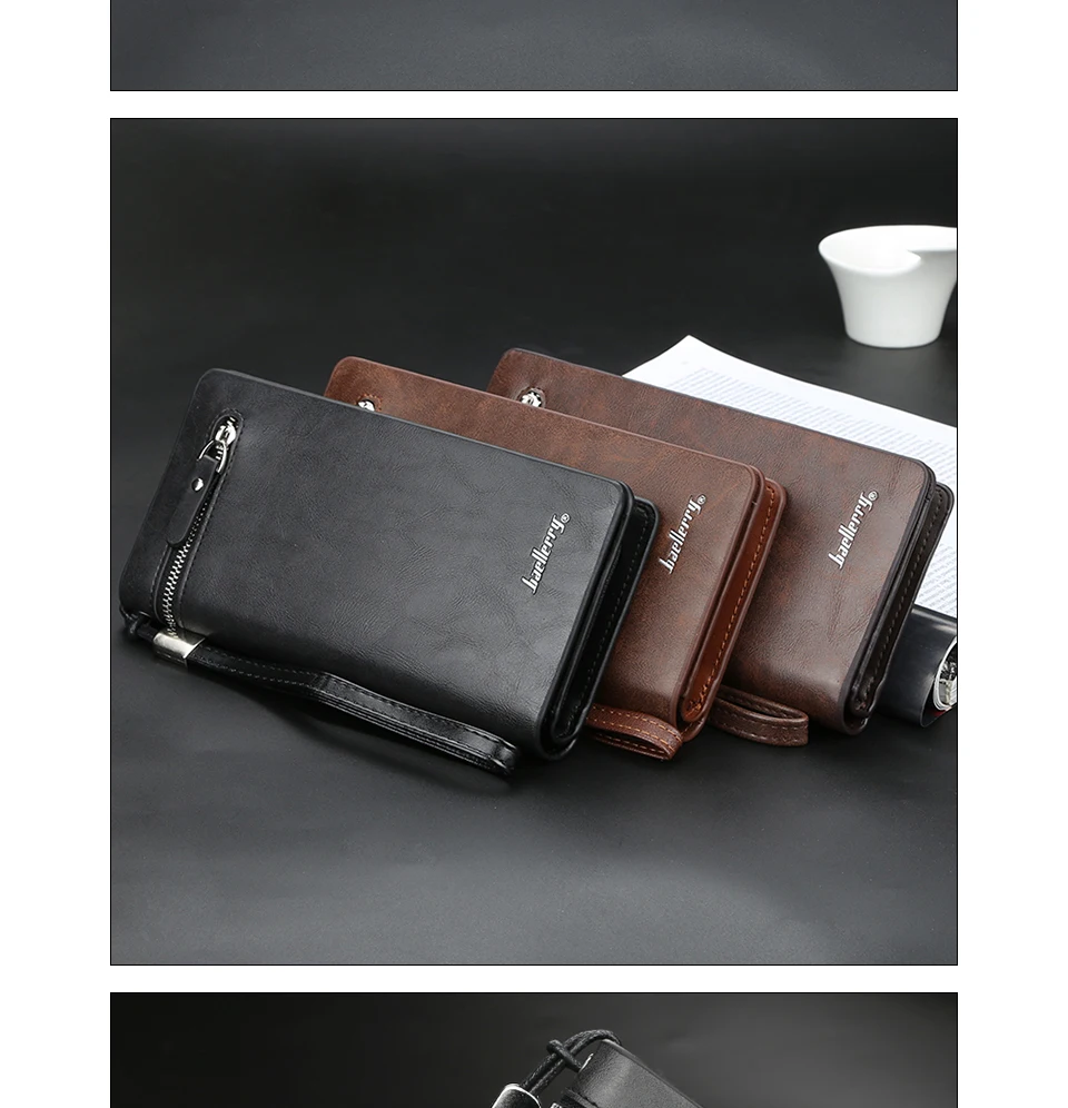 business Long wallet for Men Large Leather Male Wallets Three Layers Men purse Card Holder Money Bag Zipper Men Clutch Wallet