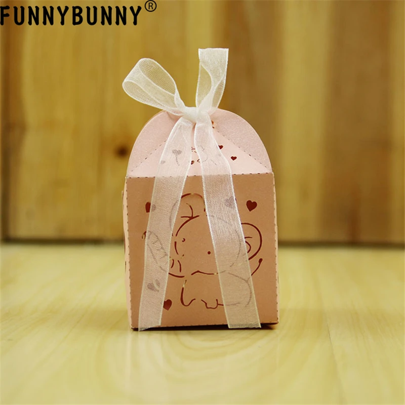 FUNNYBUNNY 5 шт. слон лазерная резка Baby Shower конфеты коробки ленты Свадебные сувениры