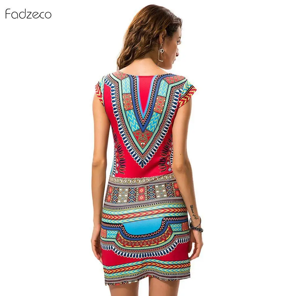 Fadzeco африканские эластичные платья для женщин Анкара Дашики печатных Bodycon Slik