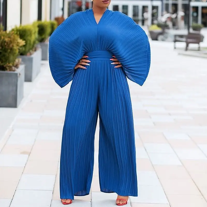 Плиссированные простые тонкие широкие ноги комбинезон для женщин модные с