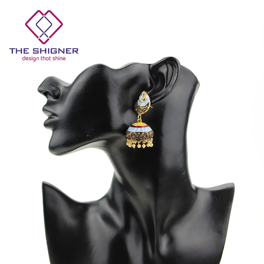 THE SHIGNER традиционные этнические индийские украшения Meenakari эмаль Jhumka Jhumki глаз тени серьги вечерние повседневные изделия для женщин