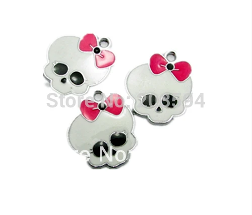 

100 шт./лот эмалевые подвески в виде черепа, подвески в виде металлического скелета из сплава для брелока/ожерелья