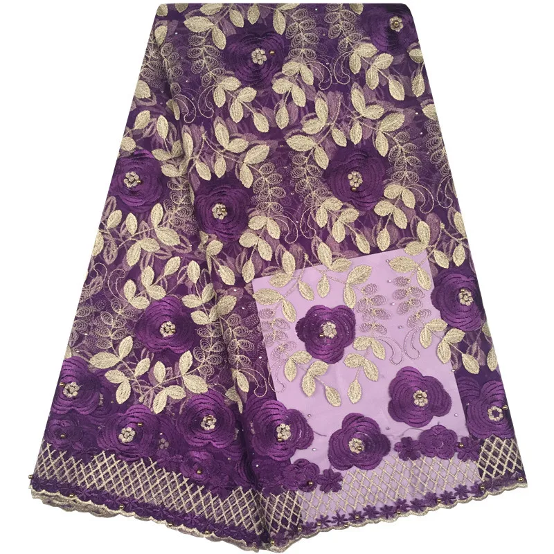 

High quality Nigerian lace fabrics for wedding dress 2018 Latest african french lace fabric with beads and stones 1143