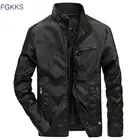 Мужская кожаная куртка FGKKS, с воротником-стойкой, для езды на мотоцикле, теплая кожаная куртка
