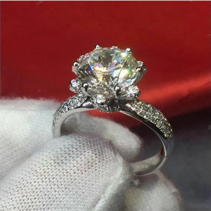 Роскошные 2ct обручальное кольцо с искусственным бриллиантом кольцо, ювелирное изделие, подарок цветочный дизайнерский парадный стол с Серебро 925 пробы свадебные кольца для Для женщин