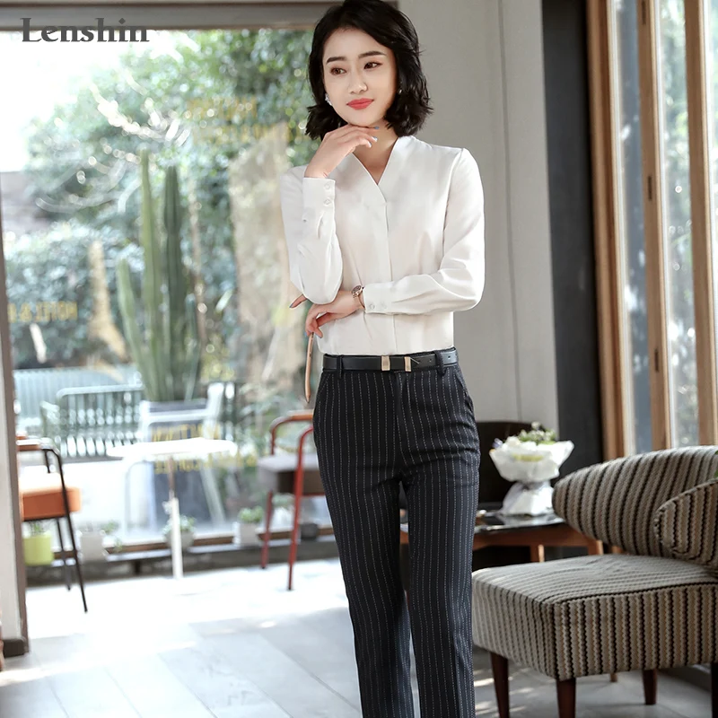 Lenshin шифоновая рубашка с V образным вырезом Женский пуловер блузка элегантные