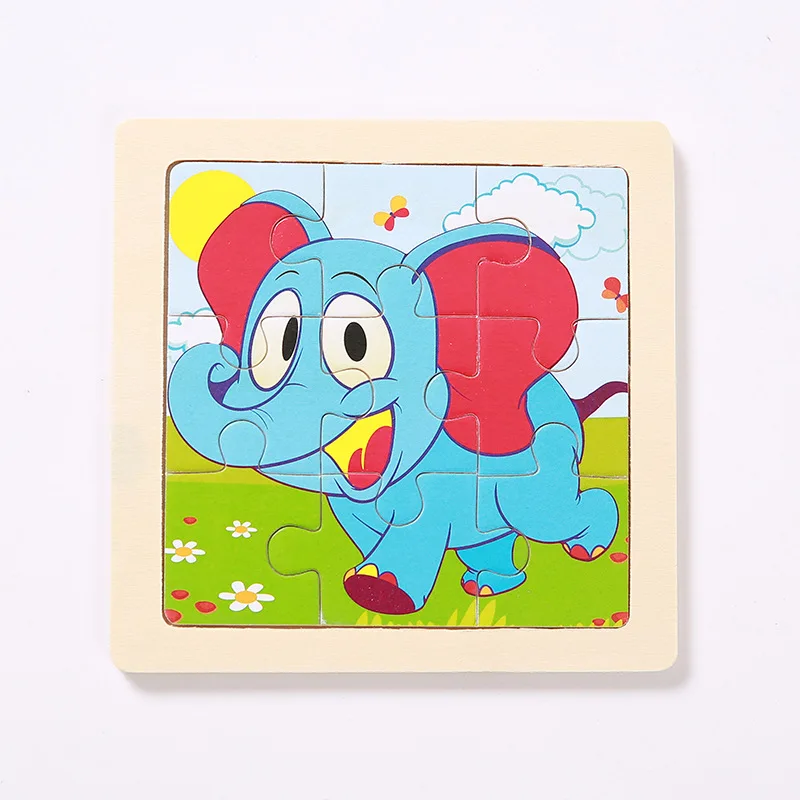 Elephant Мини Размер 11*11 см детская игрушка деревянная головоломка деревянная 3D головоломка для детей Детские Мультяшные животные/дорожные Пазлы обучающая игрушка - Цвет: Elephant