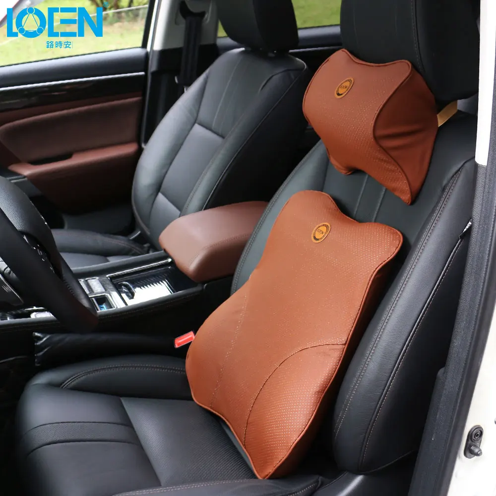 Mini Brown Set LOEN 1 комплект Автомобильное Сиденье Поддержка спины подушка для шеи Подушка с эффектом памяти чехол для сиденья подголовник поясничная Подушка подушечки с начесом уход за автомобилем - Название цвета: Mini Brown Set
