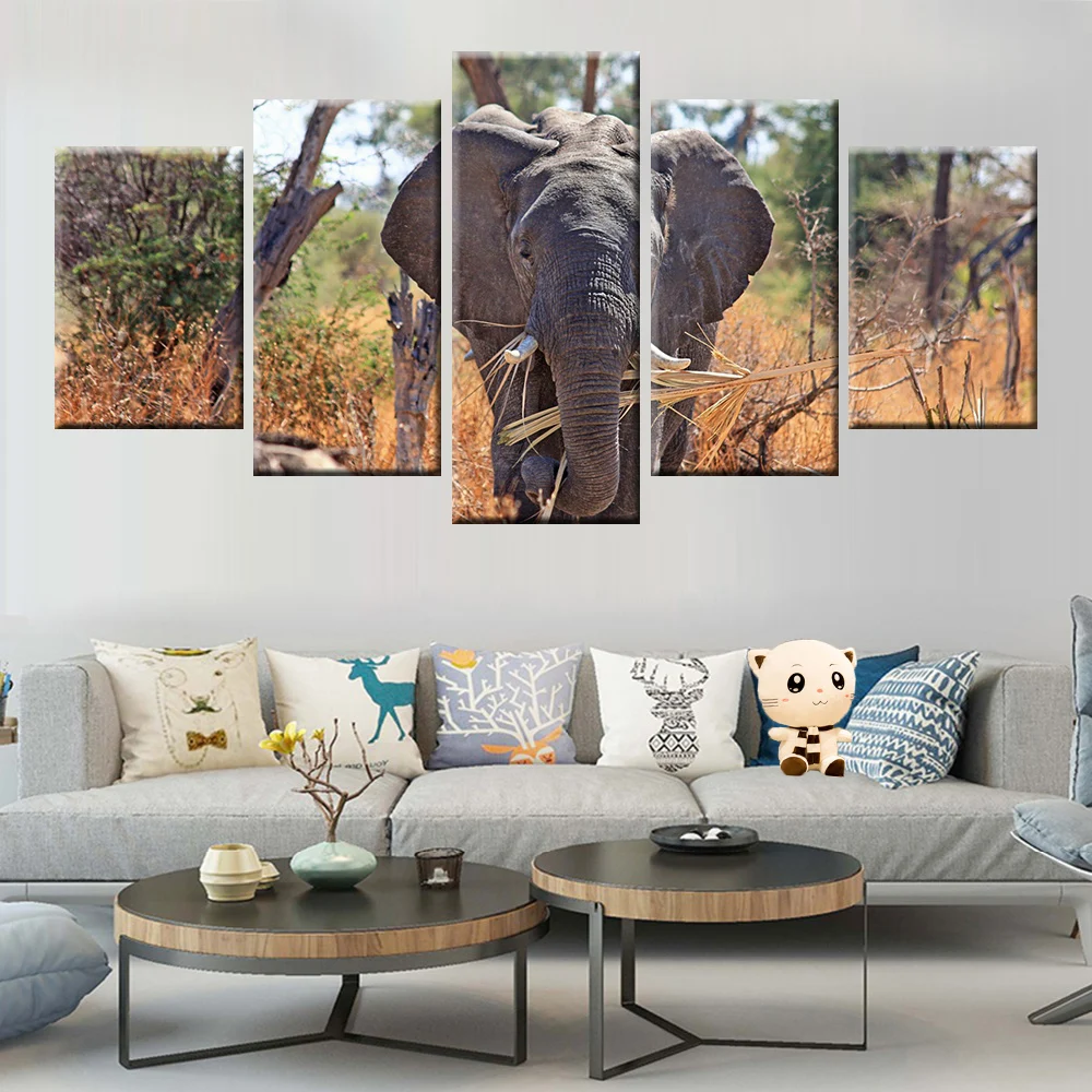 Холщовый постер с 5 панелями африканская степная слон животные HD печать