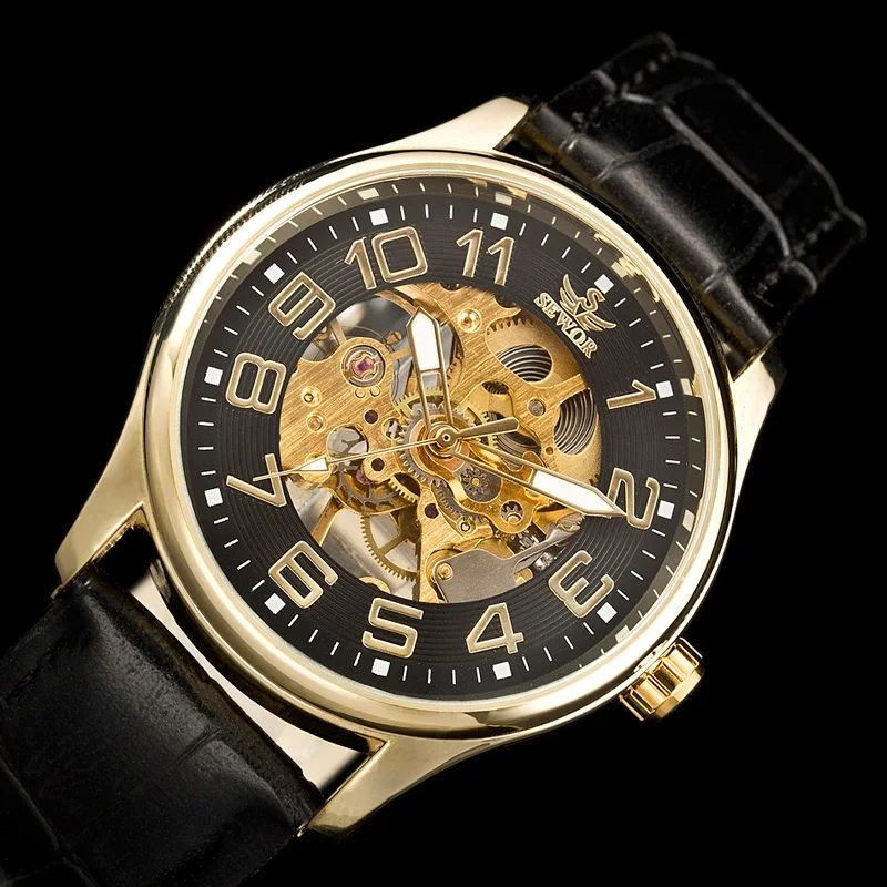 SEWOR модные роскошные Брендовые мужские прозрачные механические наручные часы с