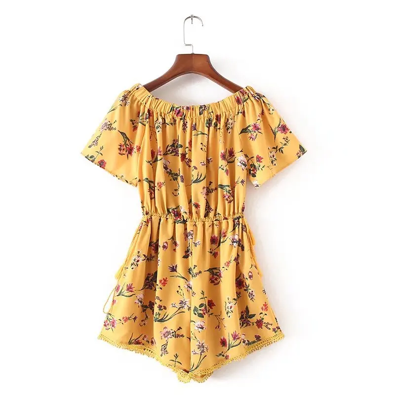 Пикантные с открытыми плечами цветочным принтом элегантный комбинезон летний