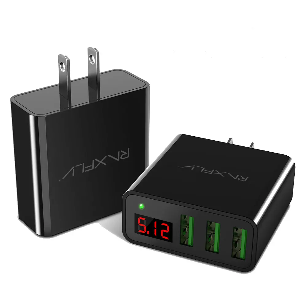 RAXFLY 3 порта USB зарядное устройство для телефона для iPhone 7 6 Plus быстрый Универсальный 5 в 3A светодиодный дисплей путешествия USB зарядное устройство для huawei P9 P10 Lite - Тип штекера: Black US