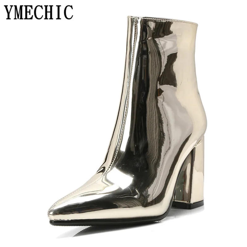 YMECHIC 2018 модные зимние свадебные туфли на блочном высоком каблуке Женская обувь