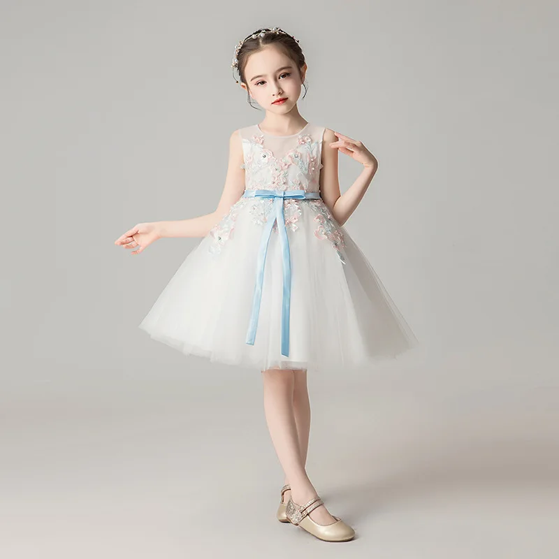 

De Daminha Adorable Little Girl Wedding Party Dress Summer Mesh Floral Children Clothing Kids communion Princess Tutu Ball Gown