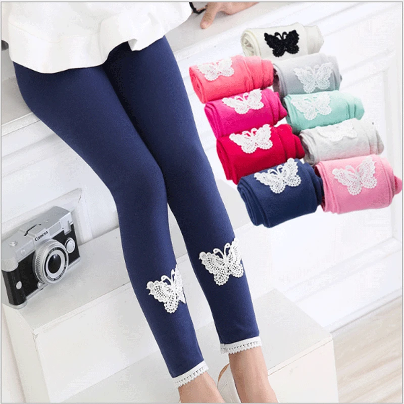 Леггинсы для девочек Однотонные штанишки маленьких весна 2019 С Рисунком бабочки