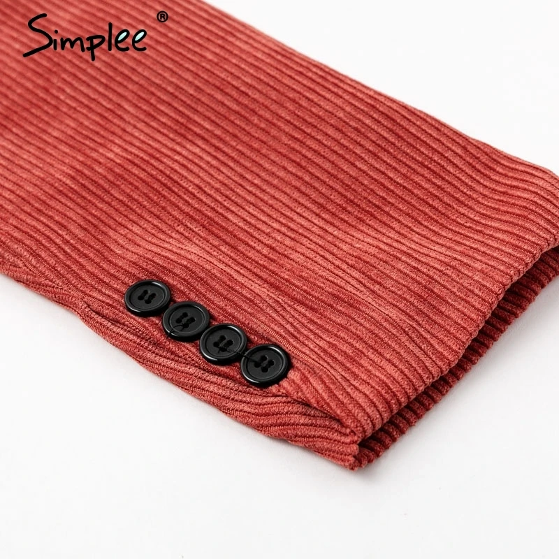 Simplee Повседневный двубортный Женский блейзер с отложным воротником вельветовый