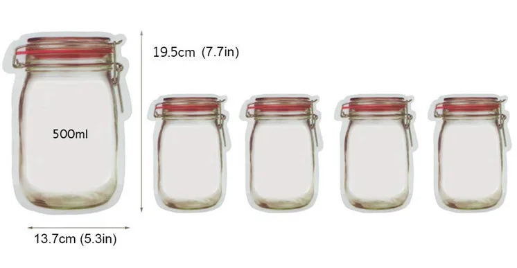 5pcs Leotriting 5 шт.-20 шт. Mason сумки для стеклянной посуды портативные Mason Jar сумки на молнии уплотнение Сумки для хранения пищи многоразовые дорожные мешочки для снеков - Цвет: 5pcs