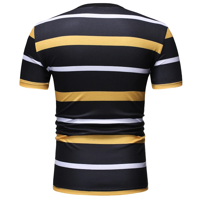 Повседневная мужская полосатая футболка с принтом цветная короткими рукавами