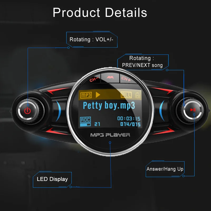 Bluetooth автомобильный комплект mp3 плеер беспроводной FM передатчик Aux модулятор с USB