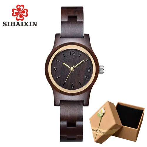 black with box SIHAIXIN женские часы из бамбука топ бренд класса люкс Женские Маленькие Деревянные Часы Дамские минималистичные женские часы деревянные Relogio Feminino - Цвет: black with box
