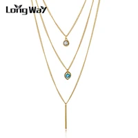 longway long necklace crystal jewelry fashion gold color multi layer chain necklaces for women accessories sne150823103