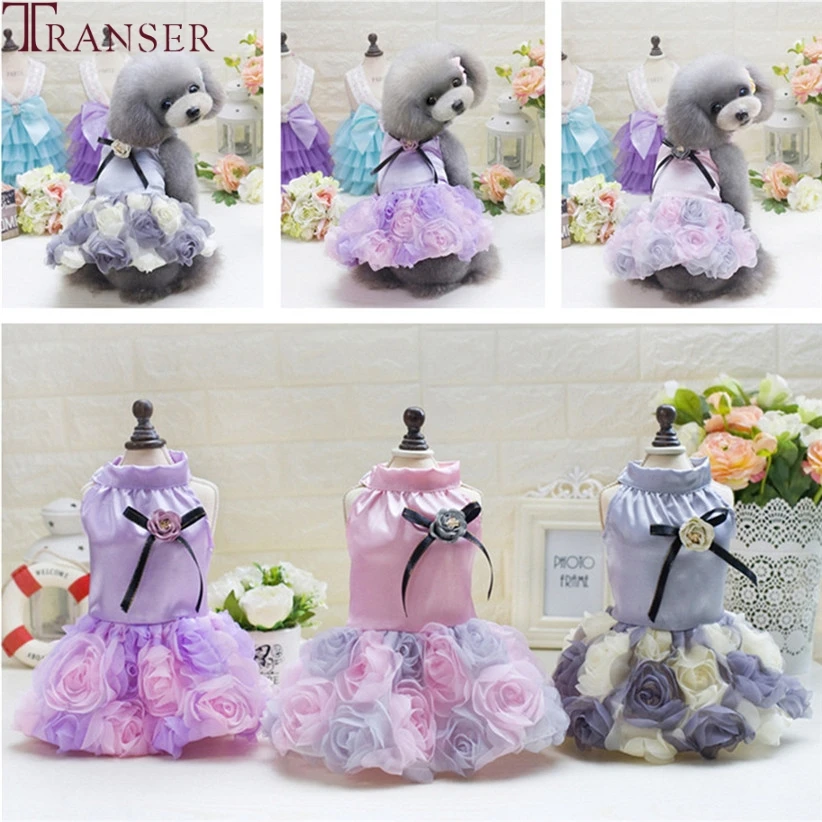Летняя одежда для домашних животных элегантное платье с розами и бутонами собак
