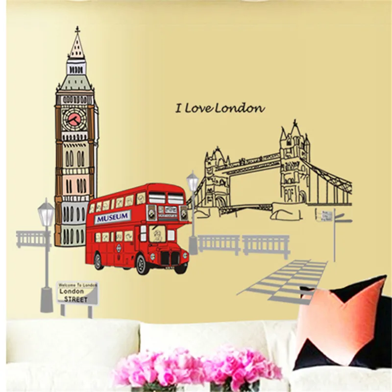 60*90 см вывеска Лондонское здание пейзаж Двойные мосты самоклеящиеся виниловые