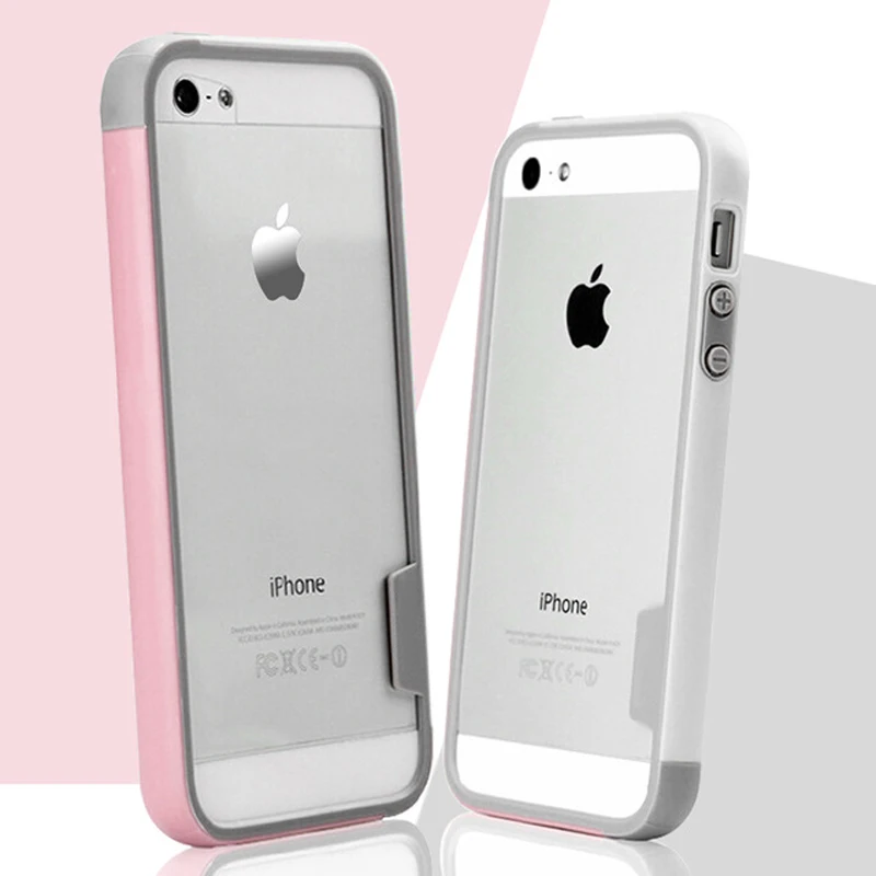 Мягкий защитный бампер на для чехла iPhone 5S чехол из ТПУ и силикона с прочный армированный чехол для телефона чехлы Чехол для iPhone se металлический бампер для iPhone 6 6 S Plus - Цвет: White and Pink