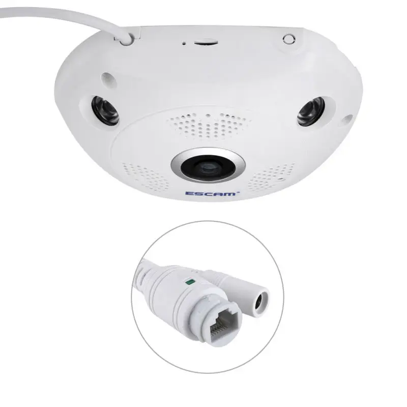 ESCAM Акула QP180 безопасности Камера 360 градусов панорамный Fisheyes двухстороннее аудио