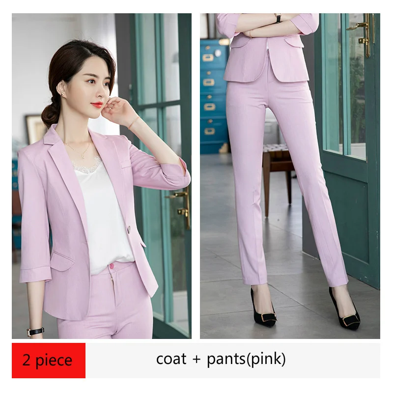 pink coat and pants Женский костюм пальто 3/4 рукав одна кнопка тонкий шикарный Блейзер весна лето Дамская мода повседневная Рабочая верхняя одежда брюки костюмы для женщин - Цвет: pink coat and pants